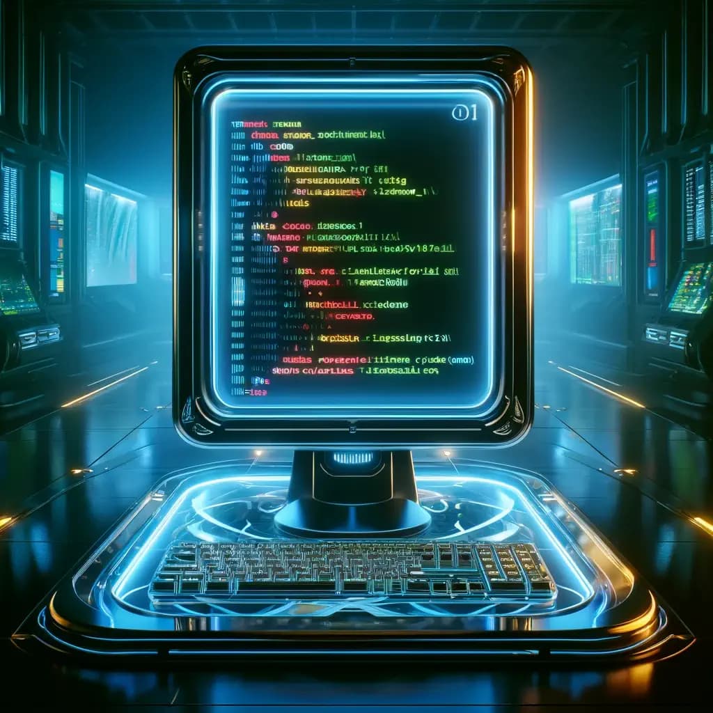 Futuristic computer screen with code